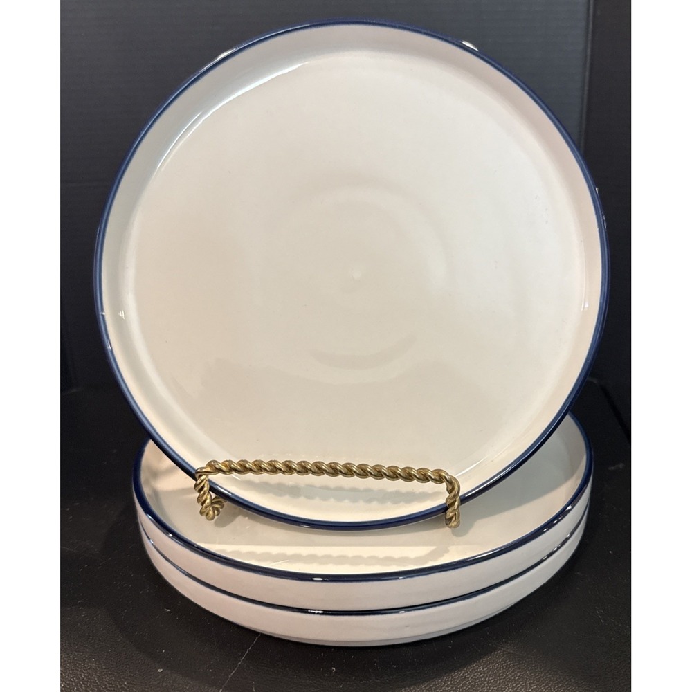 Mainstays Stackable Blue‎ Trim White Salad Plates Plate 7.5 Inch Set Of 3 Beach
